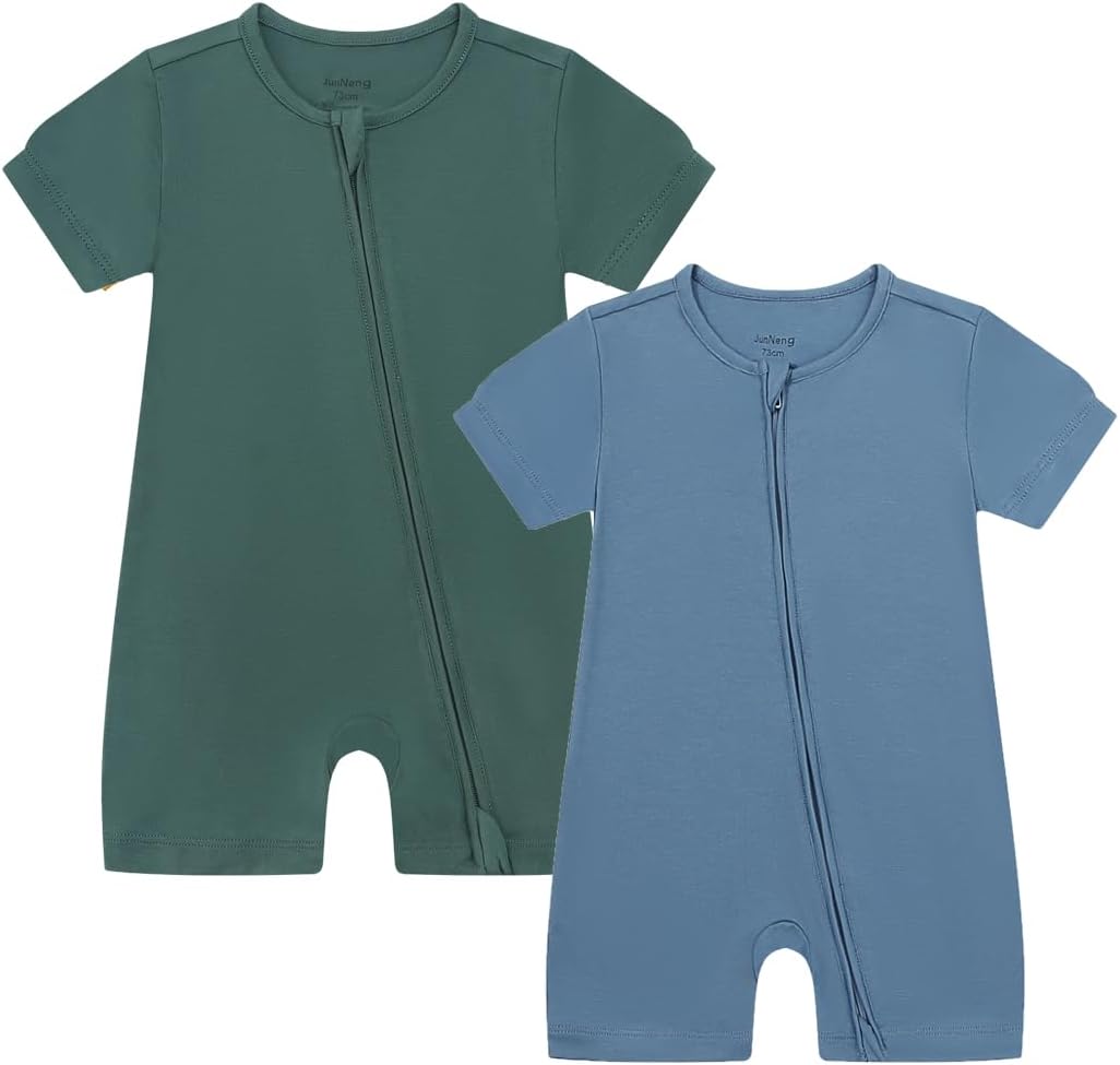 JunNeng Baby 2 Pack Rayon of Bamboo Romper Sleeper 2 Way Zipper Short Sleeve Jumpsuit Zipper Footless One-piece