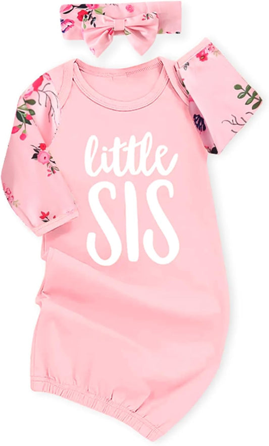 AMAWMW Newborn Baby Girl Little Sister Sleeper Gown Stripe Long Sleeve Nightgown Pajamas Gifts Stuff Essential Outfit