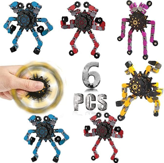 6 Pcs Deformable Robot Fidget Spinners Toys for Party Favor, Transformable Fingertip Spinner for Classroom Prizes, Christmas Valentine Gifts Goodie Bag Stocking Easter Basket Stuffers for Kids