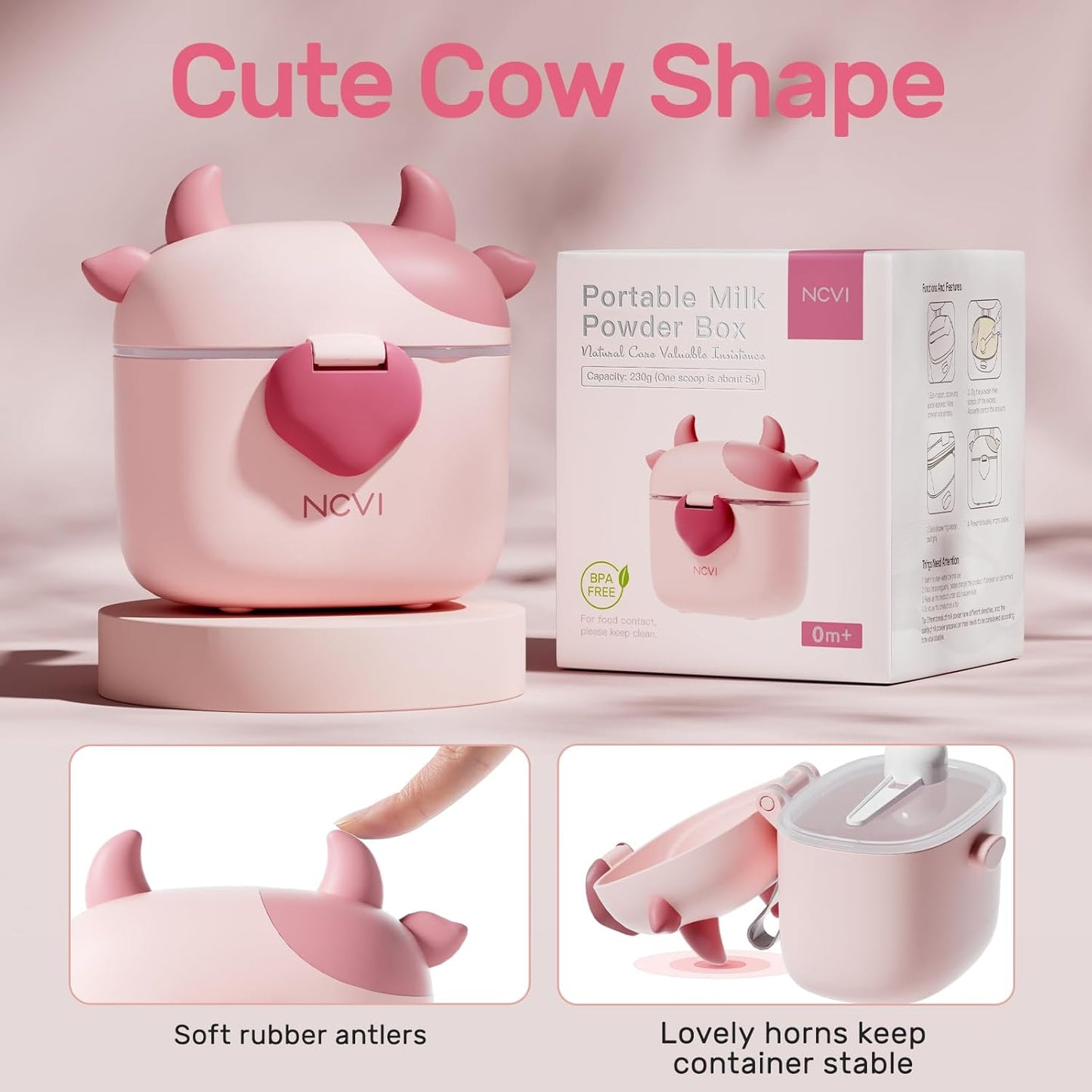 NCVI Baby Formula Dispenser On The Go, Formula Container To Go, Formula Holder for Travel, Outdoor Picnic with Baby Infant, Portable Container for Milk Powder, Snacks, Candy, Fruits (Pink)