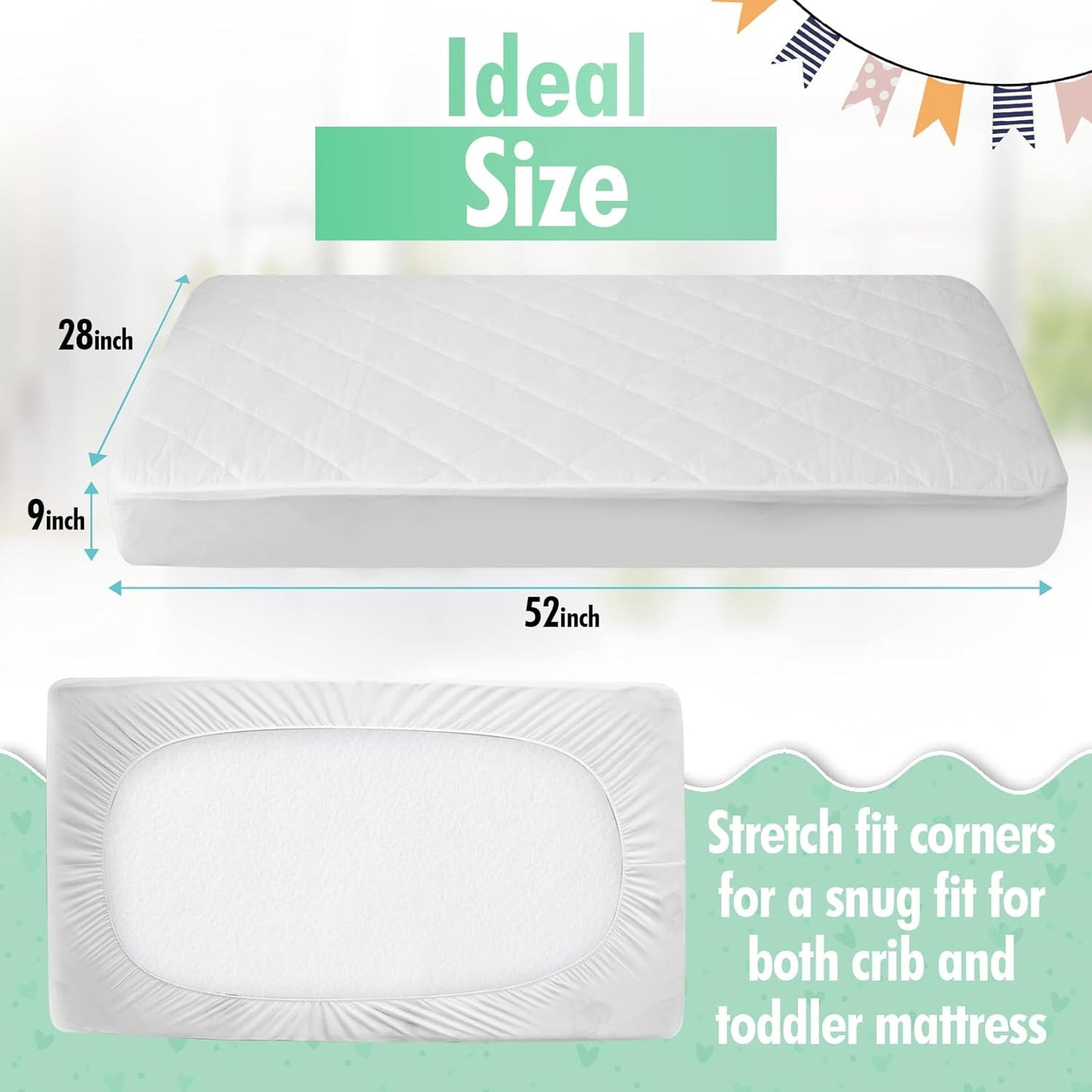 Generic GOTS Certified Organic Cotton Waterproof Crib Mattress Protector, 52”L x 28”W x 9”H, Cream