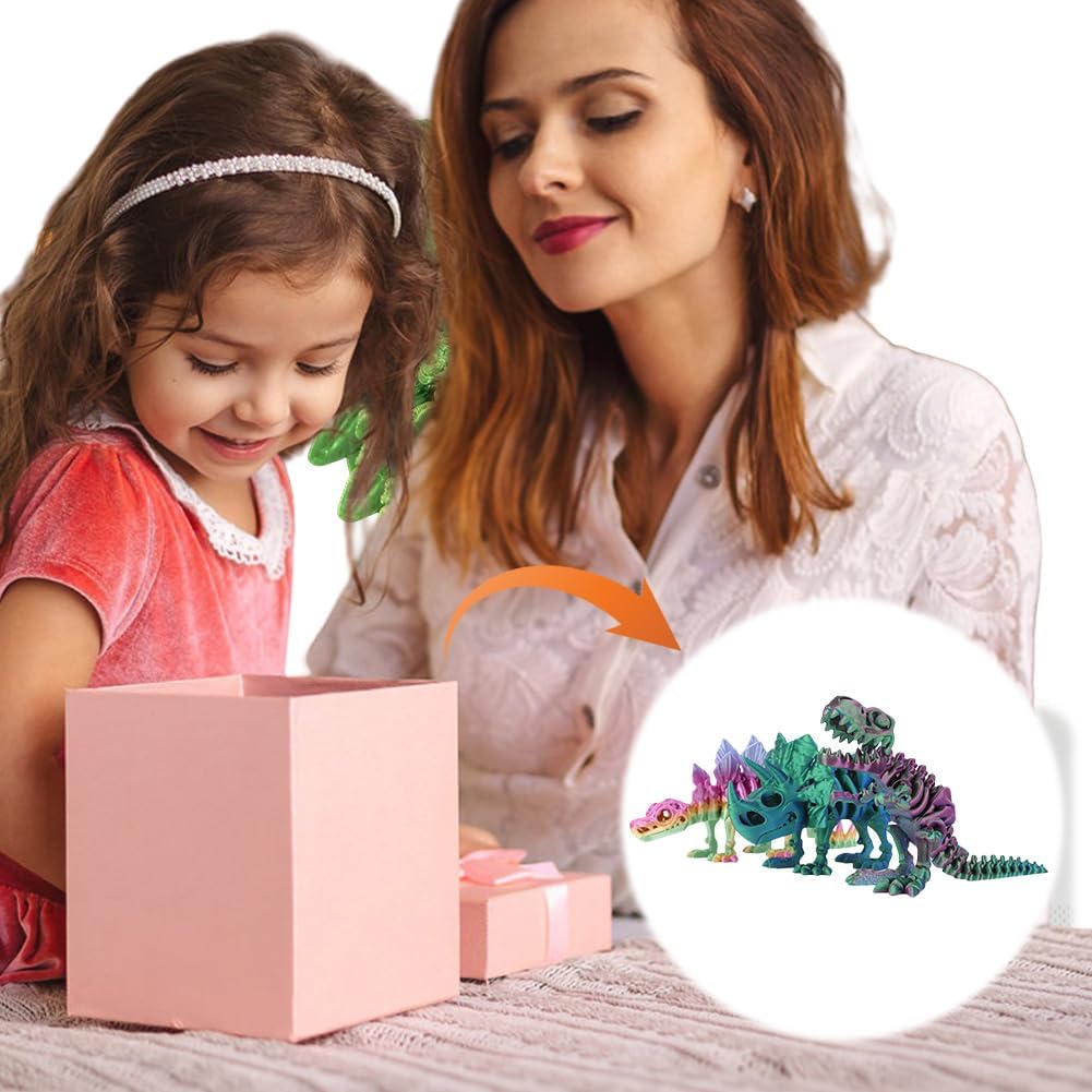 3D Printed Dinosaur Toy, Articulated Tyrannosaurus Rex Stegosaurus Triceratops - Mystery Crystal Dinosaur Flexible Toys,Flexible Fidget Toy for Autism/ADHD,Birthday Gift/Desk Toy/Home Decoration