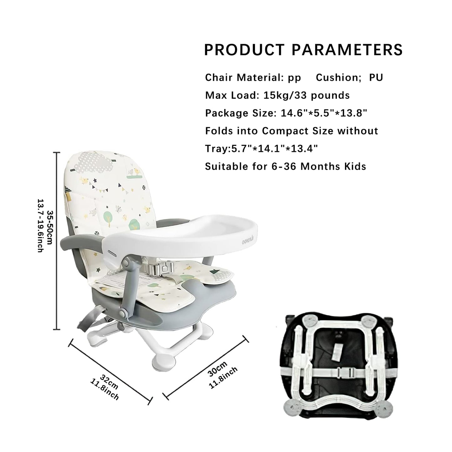 Baby Booster Seat for Dining Table with Removable Tray & Cushion, 3in1 Portable Toddler Booster Seat, 4 Height Adjustable Travel High Chair for Babies and Toddlers
