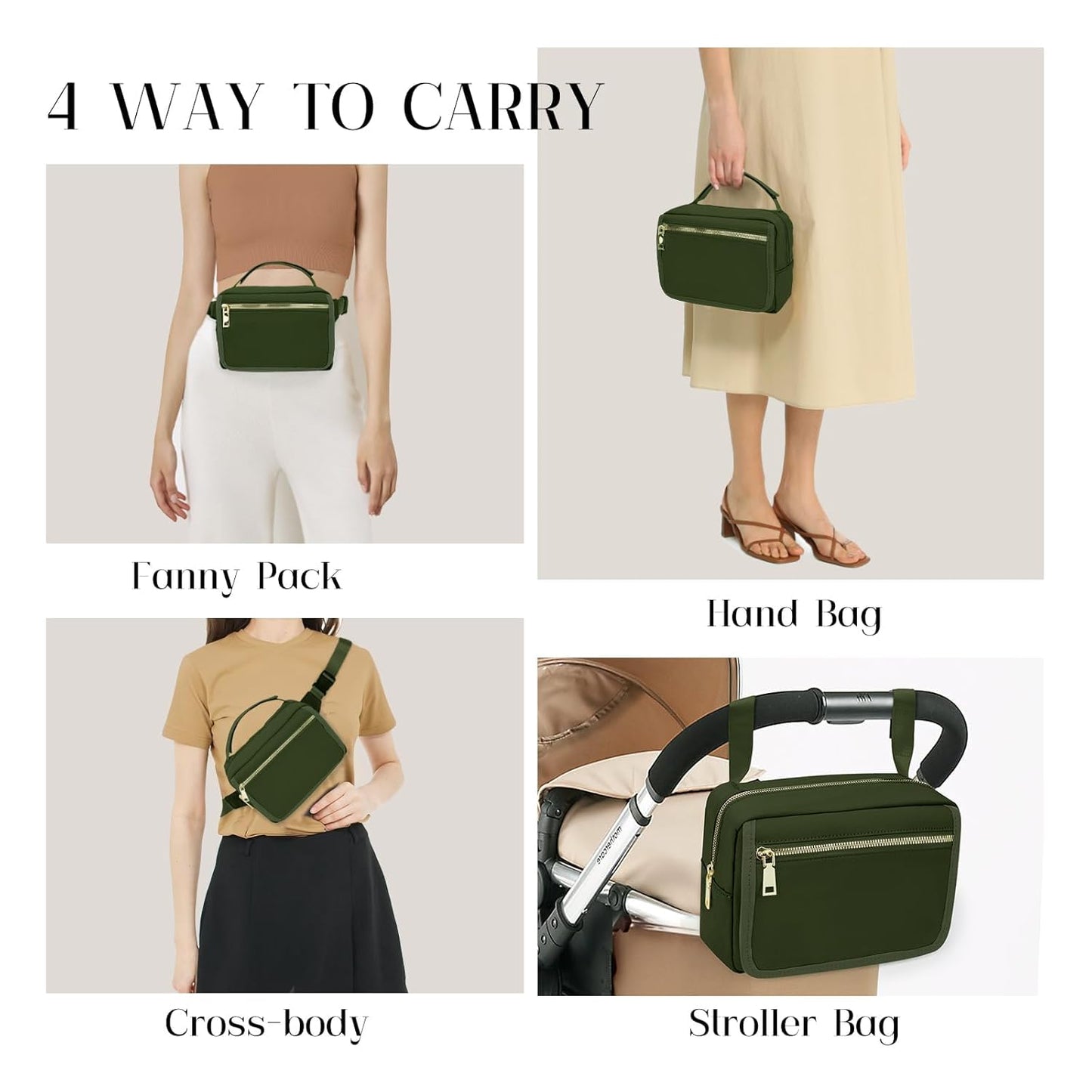 printe Small Diaper Bag with Portable Changing Pad, Crossbody Diaper Bag Pack with Wipes Pocket, Women Waist Bag for Travel (Olive Green, Large)