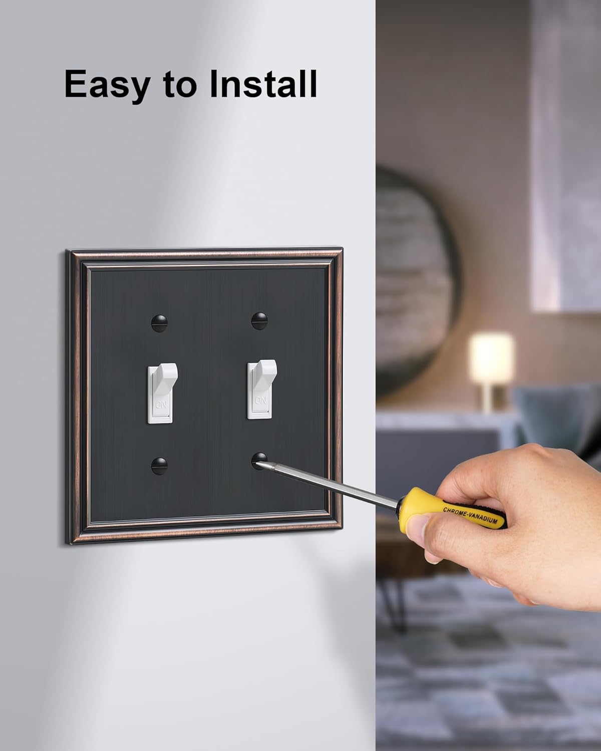 2-Pack Double Toggle Light Switch Cover Plate, Durable Solid Zinc Alloy Decorative Dual Switch Plate Covers, Aged Bronze 2 Gang Wall Plate, Corrosion Resistant