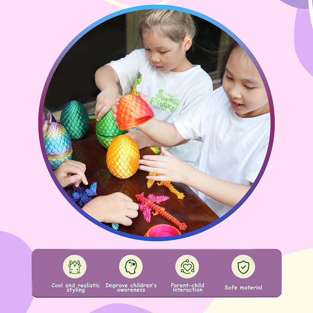 7" 3D Printed Dragon with Wings in Egg, Easter basket stuffers, Crystal Dragon Surprise in Eggs, Articulated Dragon, Dragon Fidget Toy, Home Office Decor Executive Desk Toy (Laser Red)