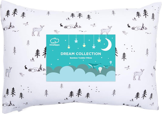 LittleHippo Toddler Pillow (13x18) with Viscose Derived from Bamboo Pillowcase - Hypoallergenic Toddler Pillow for Sleeping, Kids Pillow, Travel Pillows, Mini Pillow, Toddler Bed Pillow (Woodland)