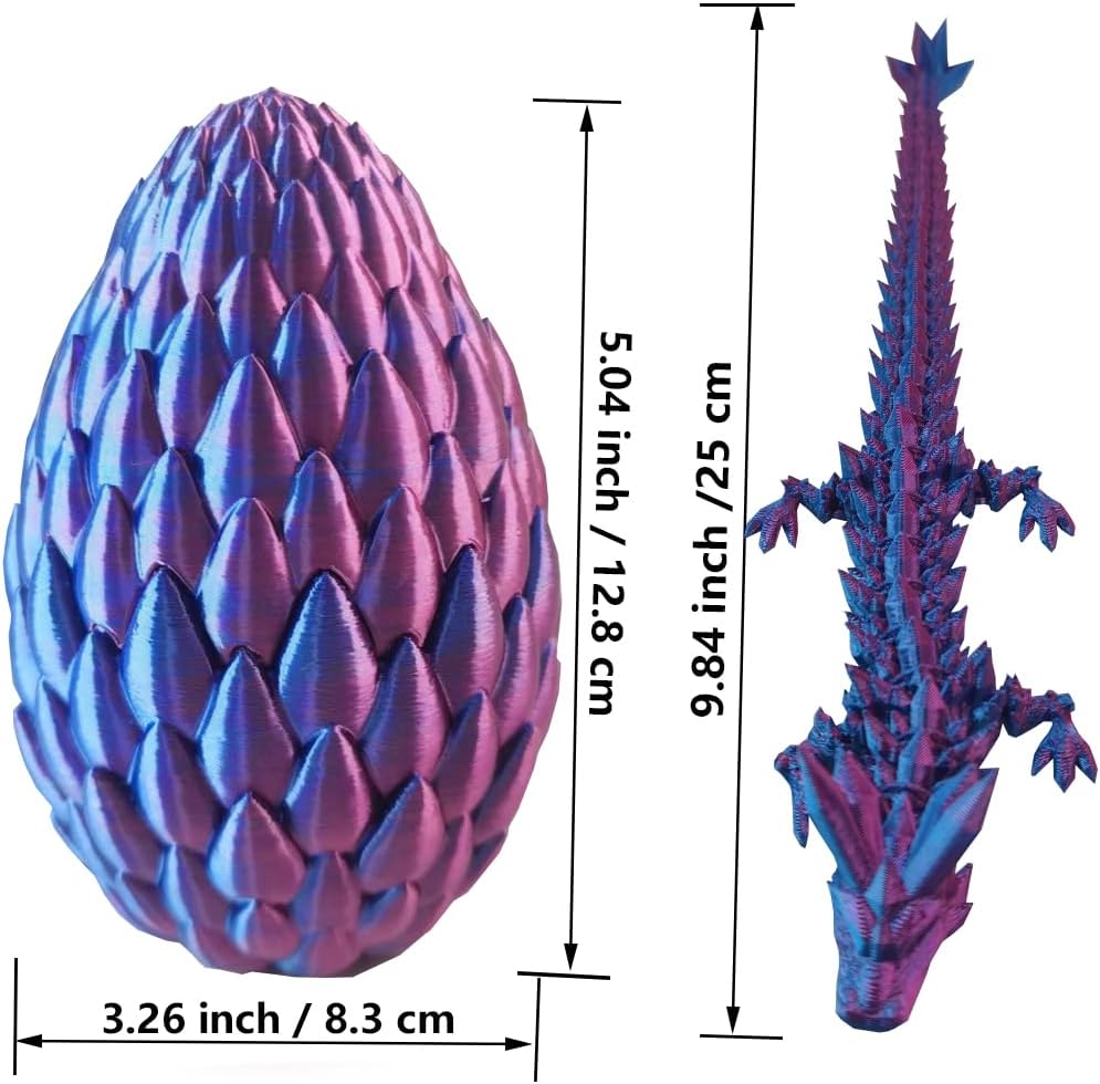 3D Printed Dragon in Egg,Full Articulated Dragon Dragon with Dragon Egg,Flexible Joints Suitable for Administrative Desk (Blue&Violet)