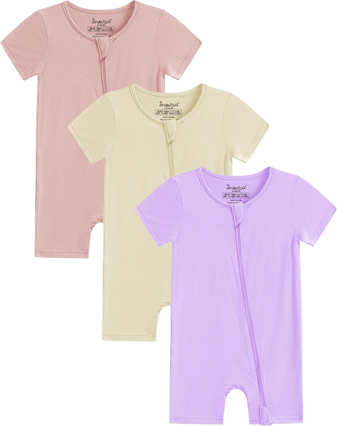 Jimonda Boys Baby Girls Short Sleeve Romper Unisex Baby Footless Pajamas With Viscose 2-Way Zipper Front 3Pcs0-24Months