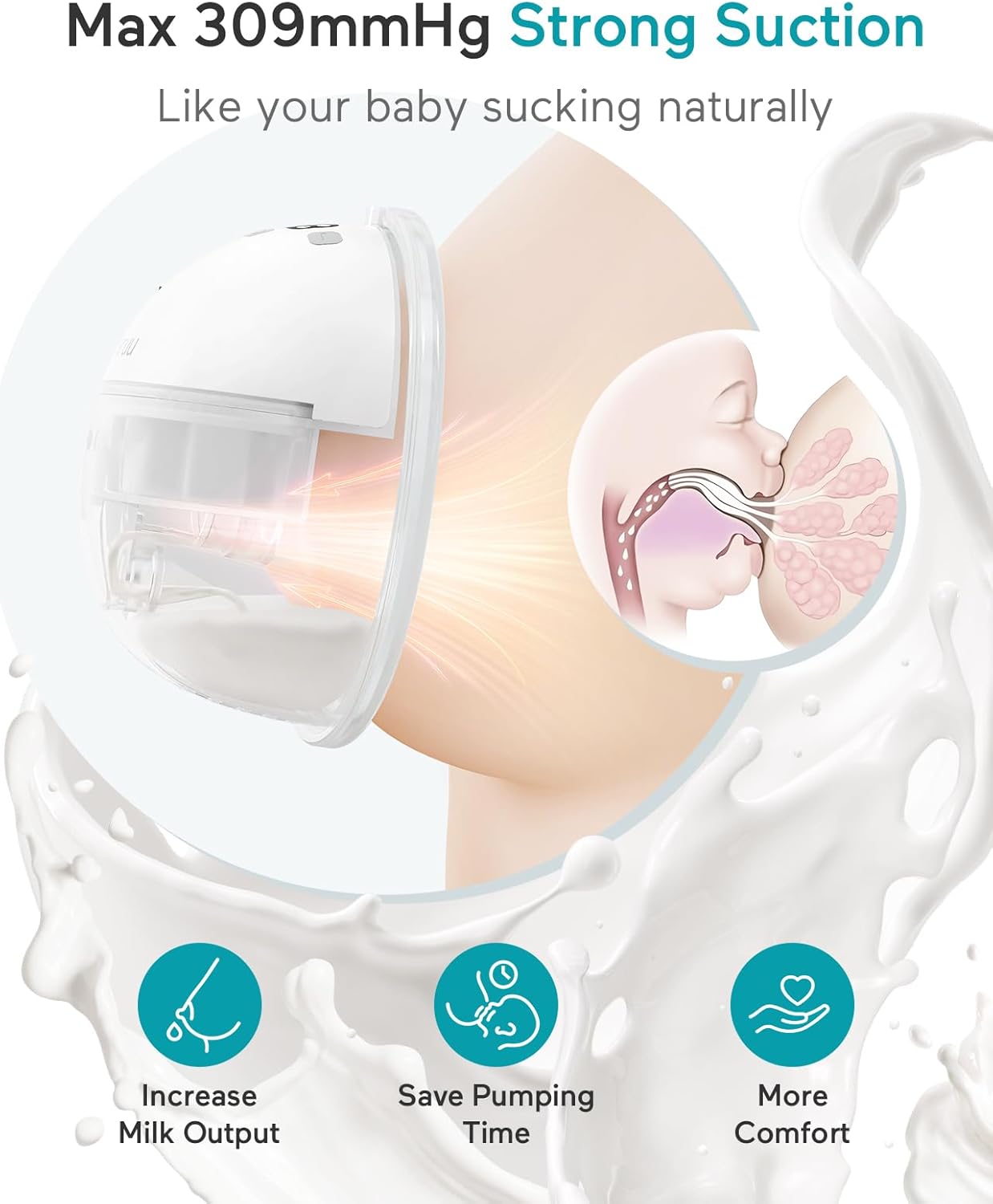 Paruu Hands Free Breast Pump P16, Wearable Breast Pump Electirc Portable with 4 Modes & 12 Levels, Max 309mmHg Strong Suction 19/21/24mm Flange Inserts Wearable Breastfeeding Pump, 2 Pack