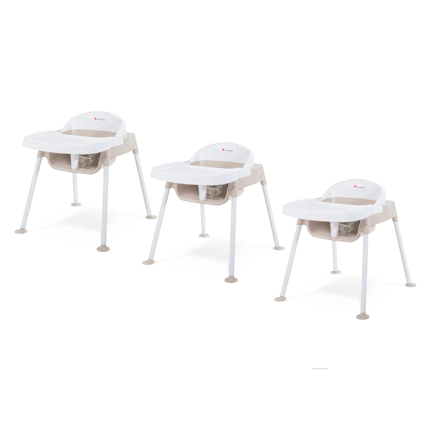 Foundations Secure Sitter Feeding Chairs 3-Pack, No-Tip Feet, 3-Point Adjustable Harness, Removable Tray, Stackable Feeding Chairs (13 inch)