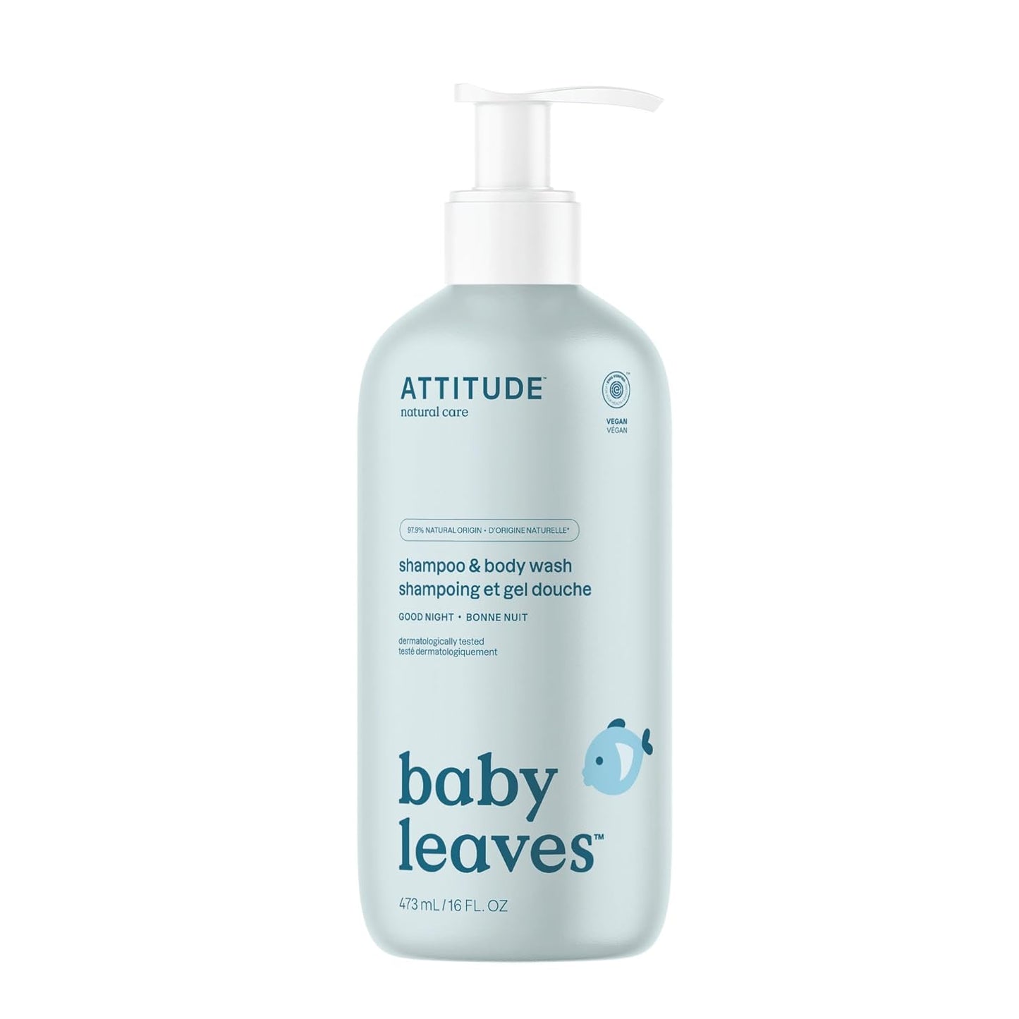 ATTITUDE 2-in-1 Shampoo and Body Wash for Baby, EWG Verified, Dermatologically Tested, Vegan, Good Night, 16 Fl Oz