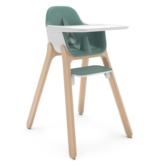 UPPAbaby Ciro High Chair/Sleek, Easy-to-Clean Design/Perfect-Fit Tray to Bring Baby to Table/Patent-Pending Harness/Dual-Position, 180-Degree Rotating Footrest/Emrick (Green/Rubberwood)
