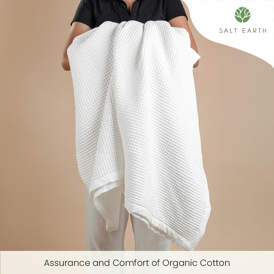 Salt Earth GOTS Certified 100% Organic Cotton Throw Blanket, 55" X 60" Waffle Blankets & Throws for Bed, Throw Blanket for Couch, Modern & Cozy Blanket, All Season, Comfy & Soft Blanket (Snow White)