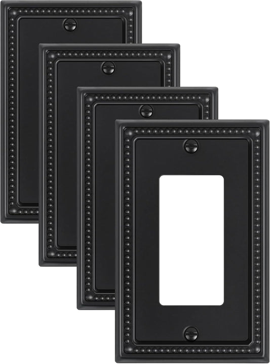 4-Pack Decorator Outlet Cover Plate, Pearls Decorative Switch Plates and Outlet Covers, Black Metal Wall Plates for Electrical Outlets, Receptacle, GFCI Outlet, Dimmer Switch