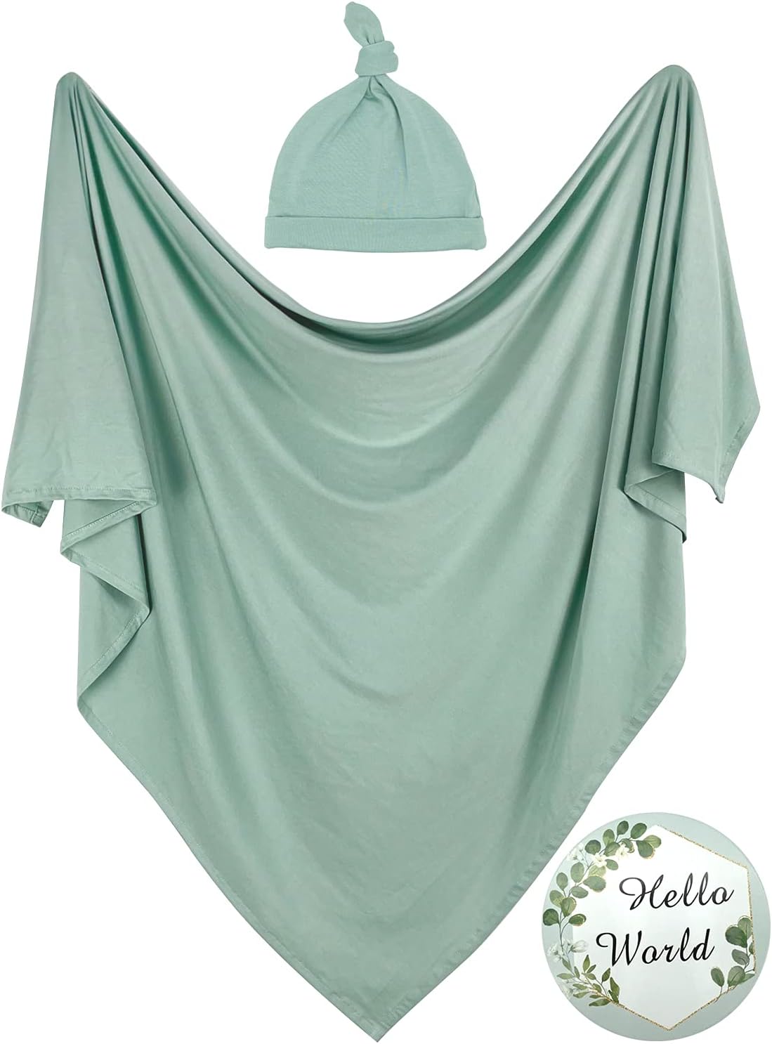 OWLOWLA Swaddle Blanket and Hat Set Newborn Swaddle Wrap Baby Receiving Blanket for Baby Boys Girls(Sage)