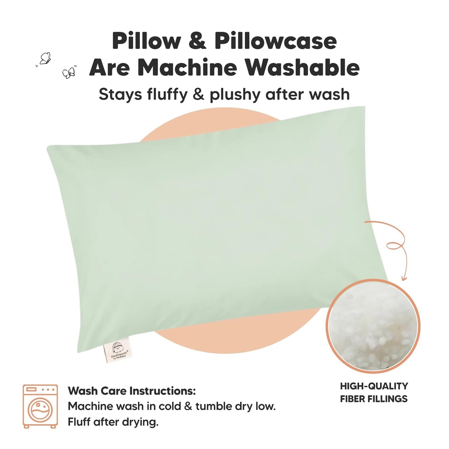 KeaBabies Toddler Pillow with Pillowcase, Jumbo 14X20 - Soft Organic Cotton Toddler Pillows for Sleeping - Machine Washable - Perfect for Travel, Toddler Bed Set (Sage)