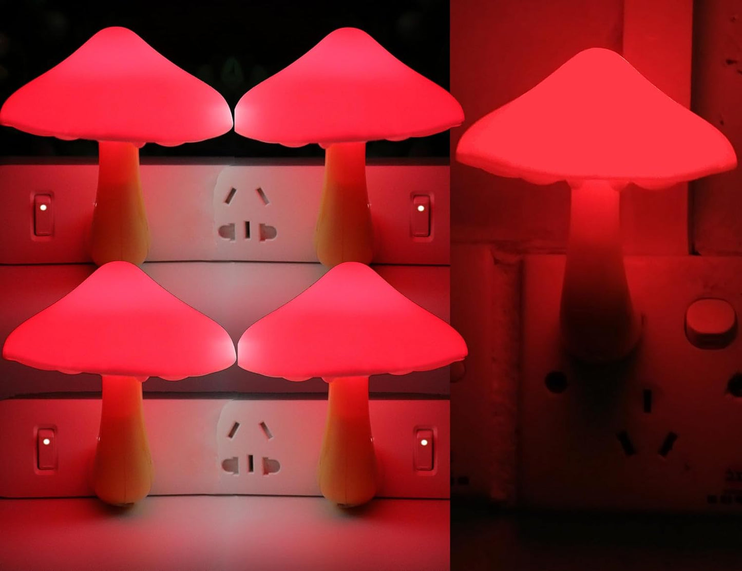 AUSAYE 5 Pack Sensor LED Night Lights Plug in Lamp Mushroom Light for Adults Kids NightLight Bedroom,Bathroom,Toilet,Hallway,Stairs,Kitchen,Basement Red