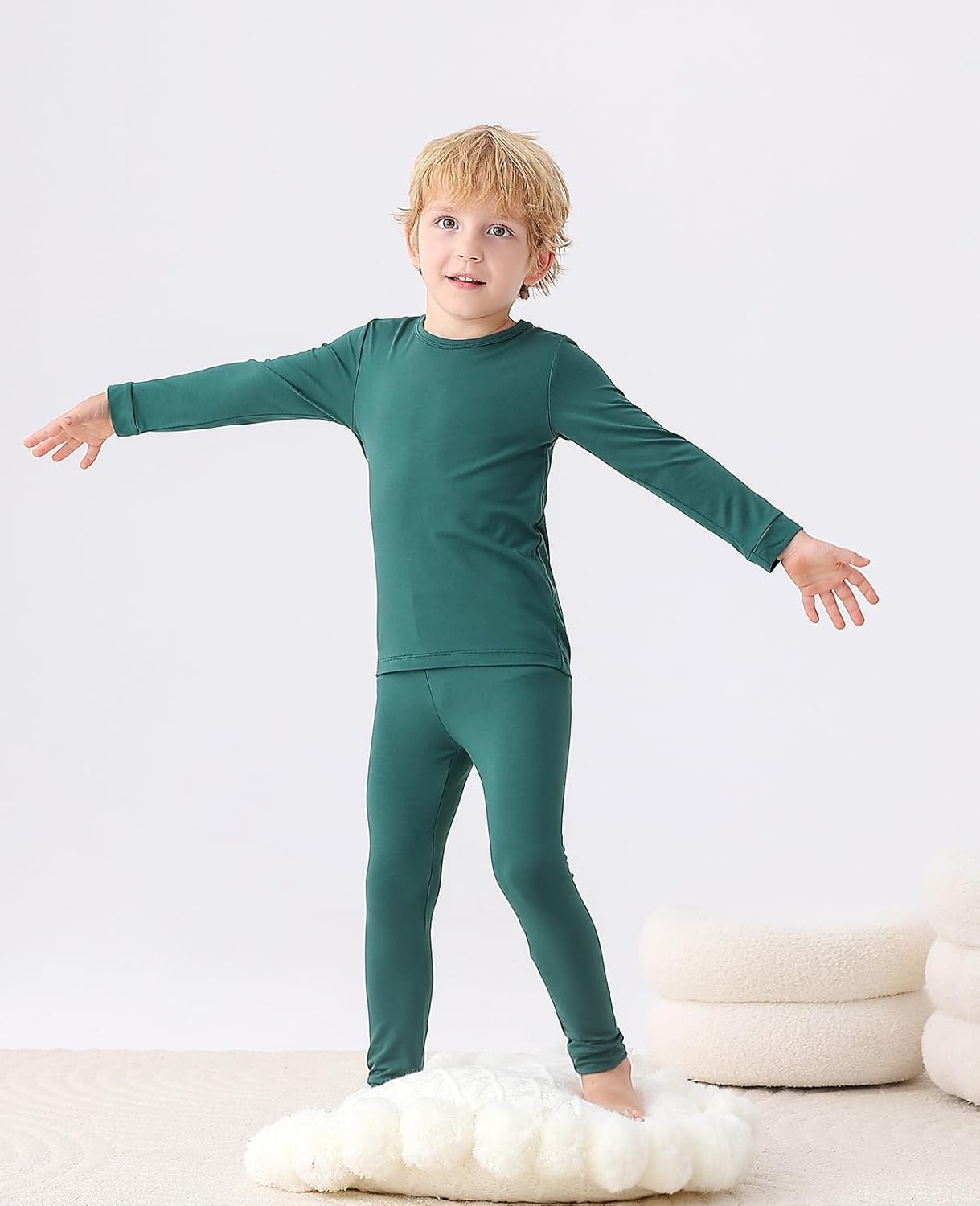 JunNeng Bamboo Viscose Pajamas for Toddler Baby, Boys Girls Solid Snug Fit Pajamas Long Sleeve Sleeper