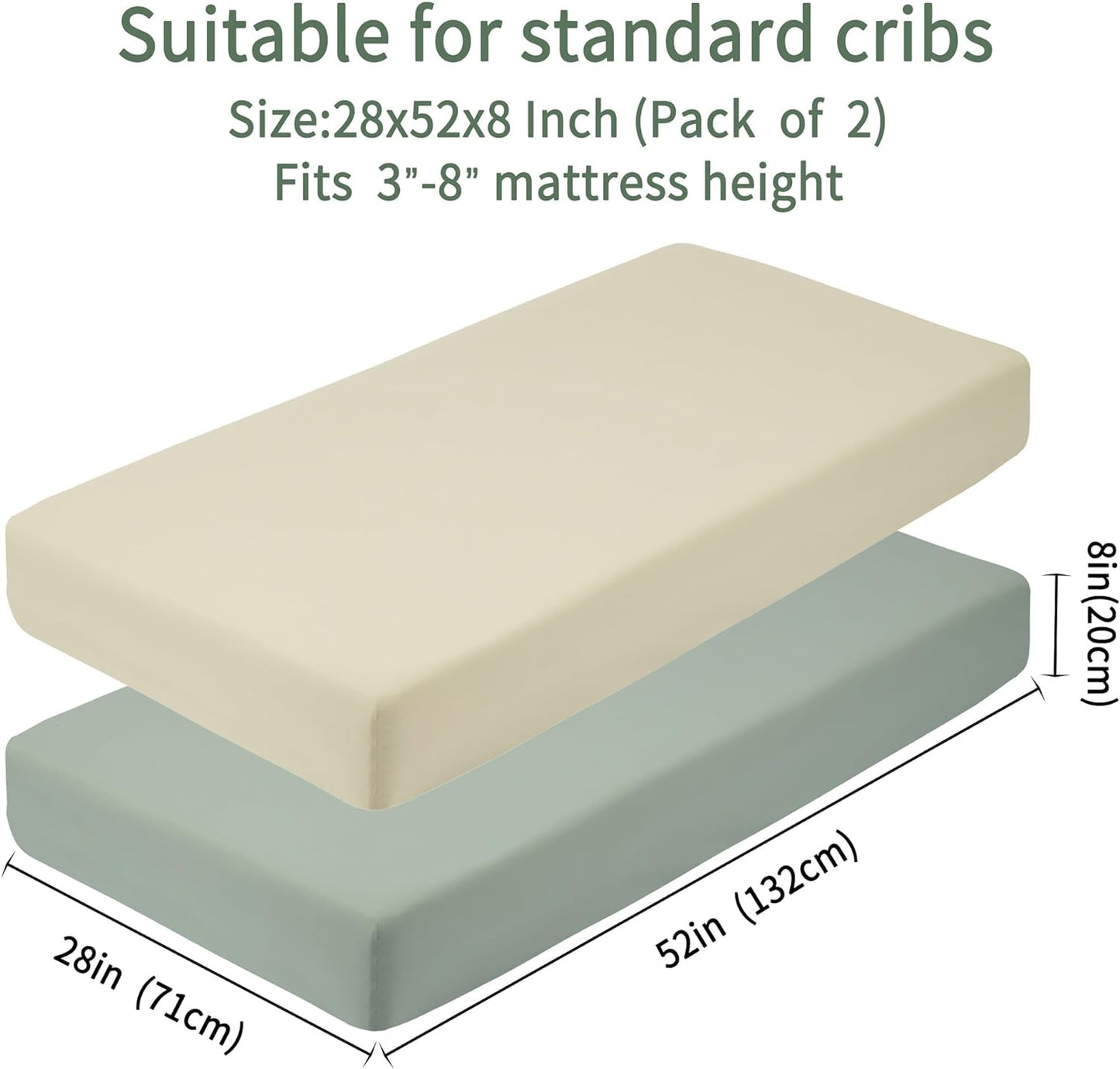 Baby Crib Sheets for Boys Girls, 2 Pack Fitted Crib Sheet for Standard Crib and Toddler Mattress, Soft Microfiber Baby Sheet 52x28x8in (Brown & Green)