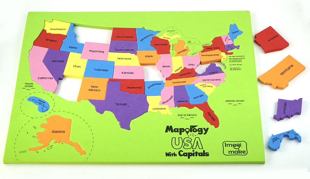 Imagimake Mapology USA Map with Capitals | Learning States and Capitals | US Geography Toys for Ages 8-13 | Jigsaw Puzzles for Kids Ages 8-10 | Educational Back to School Gifts for Kids Age 5-7 & 9-12