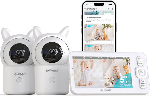 ieGeek 5" Split Screen Baby Monitor,HD Night Vision,2-Way Talk,Cry&Motion Detection,Temperature&Humidity Sensor,WiFi Baby Camera Monitor Supports Smartphone App(Upgrade)