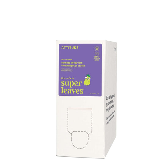 ATTITUDE Shampoo and Body Wash for Kids, EWG Verified Hair and Body Cleanser, Dermatologically Tested Soap, Plant and Mineral Based Bath Products, Vegan, Bulk Refill, Vanilla and Pear, 67.6 Fl Oz