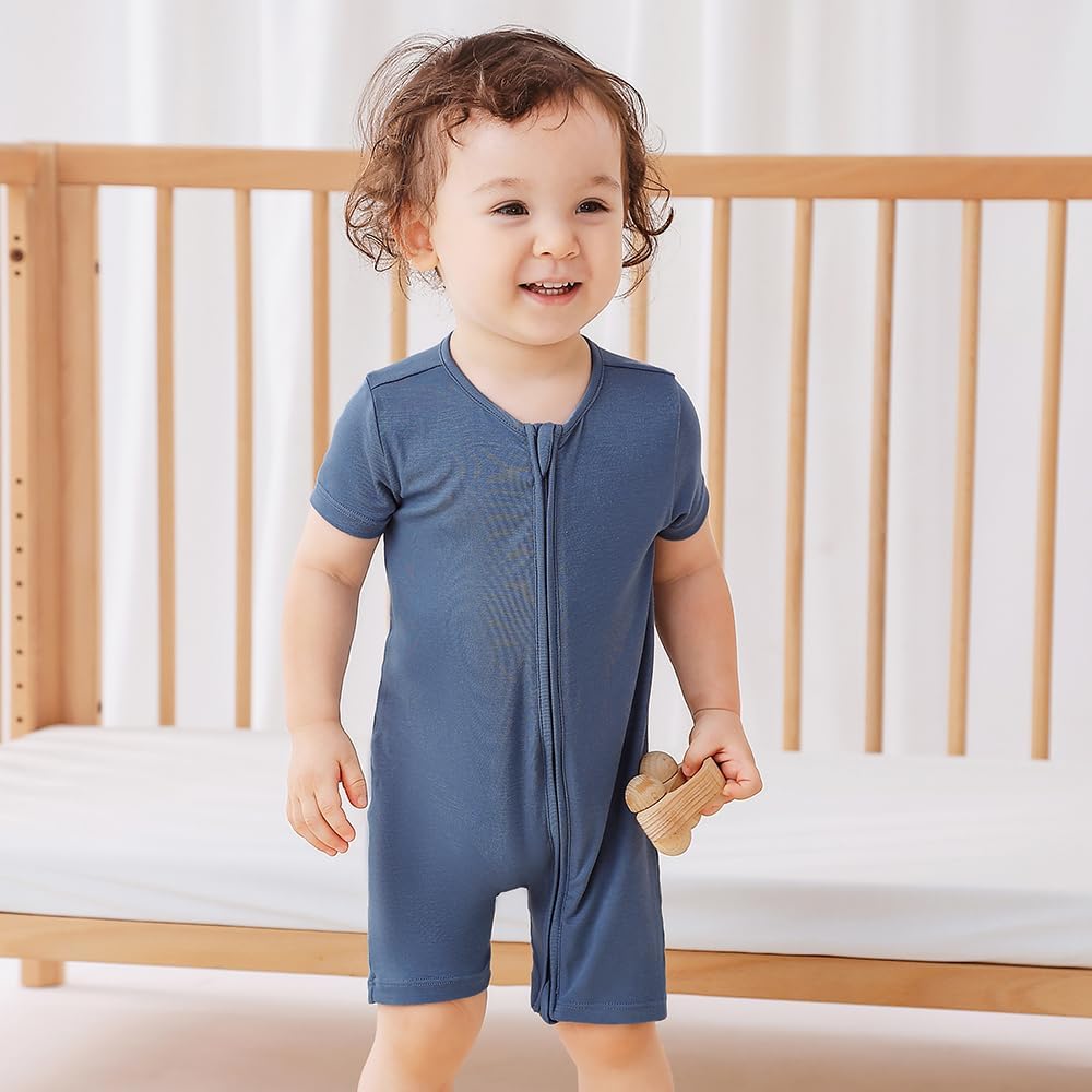 JunNeng Baby 2 Pack Rayon of Bamboo Romper Sleeper 2 Way Zipper Short Sleeve Jumpsuit Zipper Footless One-piece
