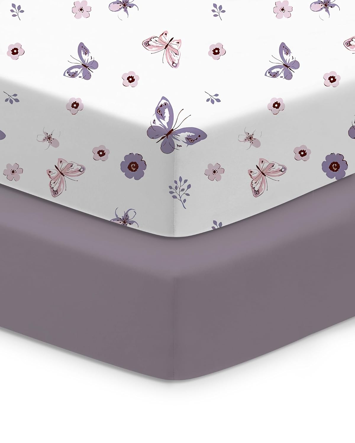 Baby Crib Sheets Boy Girl for Standard Crib Mattress - Soft Purple+Butterflies, Comfortable and Safe, Fits 28''x52''x9'' Deep Pocket