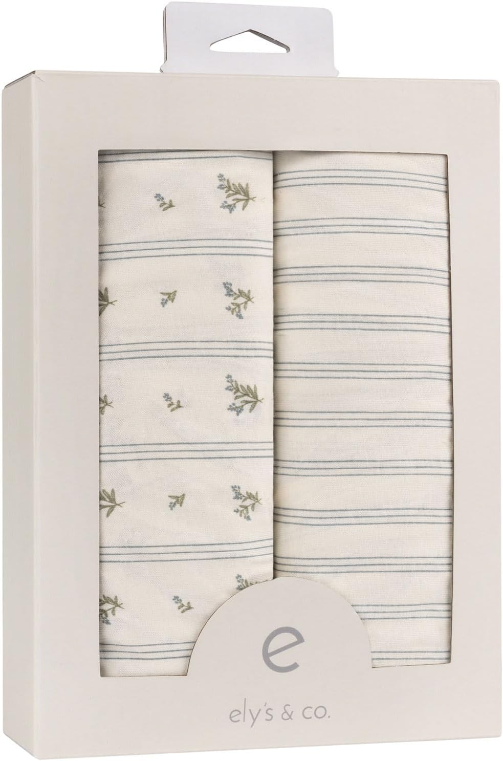 Ely's & Co. Crib Sheets, Baby Boy Fitted Crib Mattress Sheet Set, 2 Pack, 100% Jersey Knit Cotton, Infant and Toddler Nursery Bedding, 28” x 52” Blue Linear Berry Leaf Collection