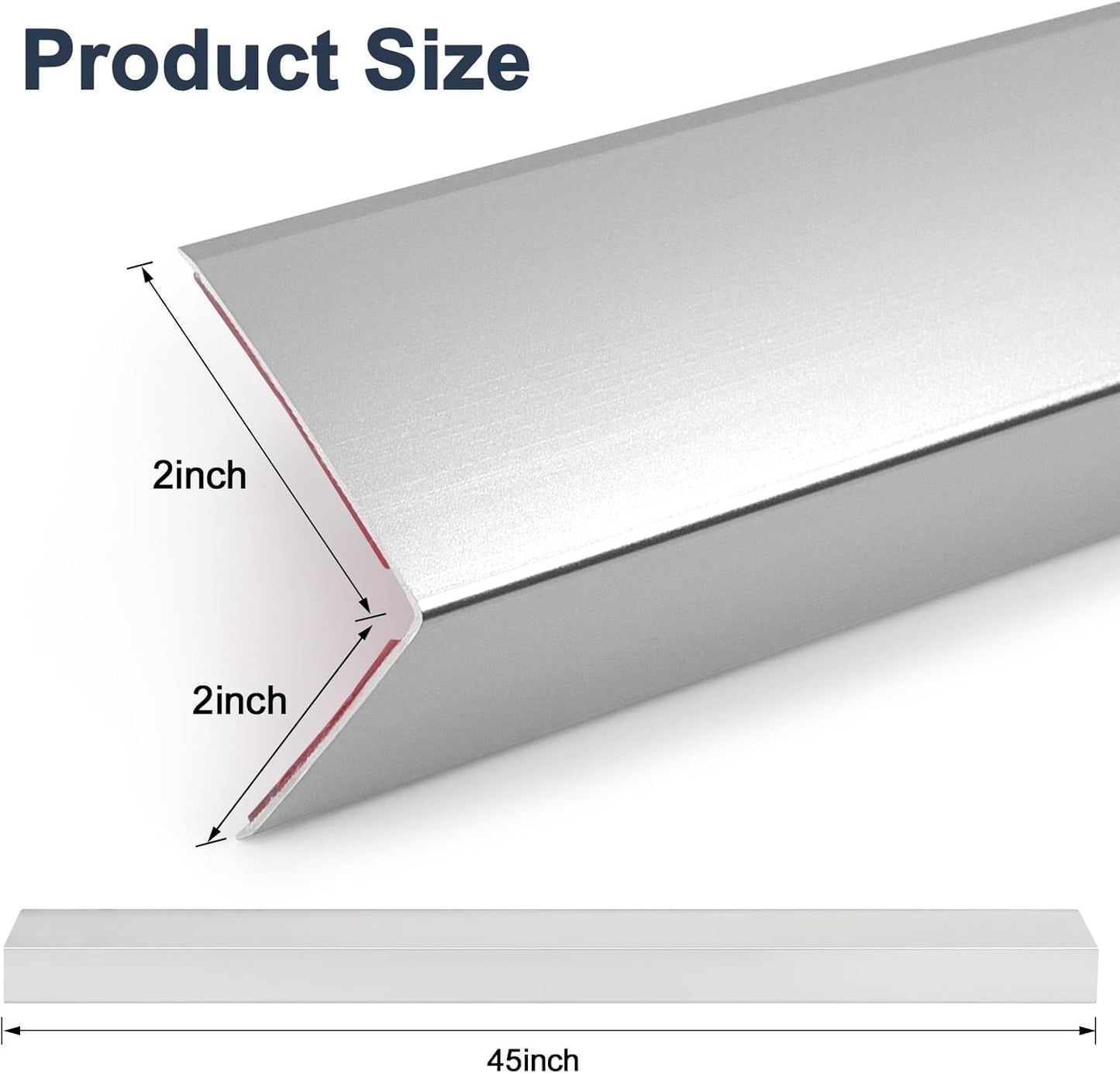 4PCS 45" Aluminum Metal Corner Protectors, Self Adhesive Corner Guards, Metal Wall Edge Protector Strip, Furniture Corner Protectors, Wall Cabinet Baseboard Decoration 45" x 2" (Silver)