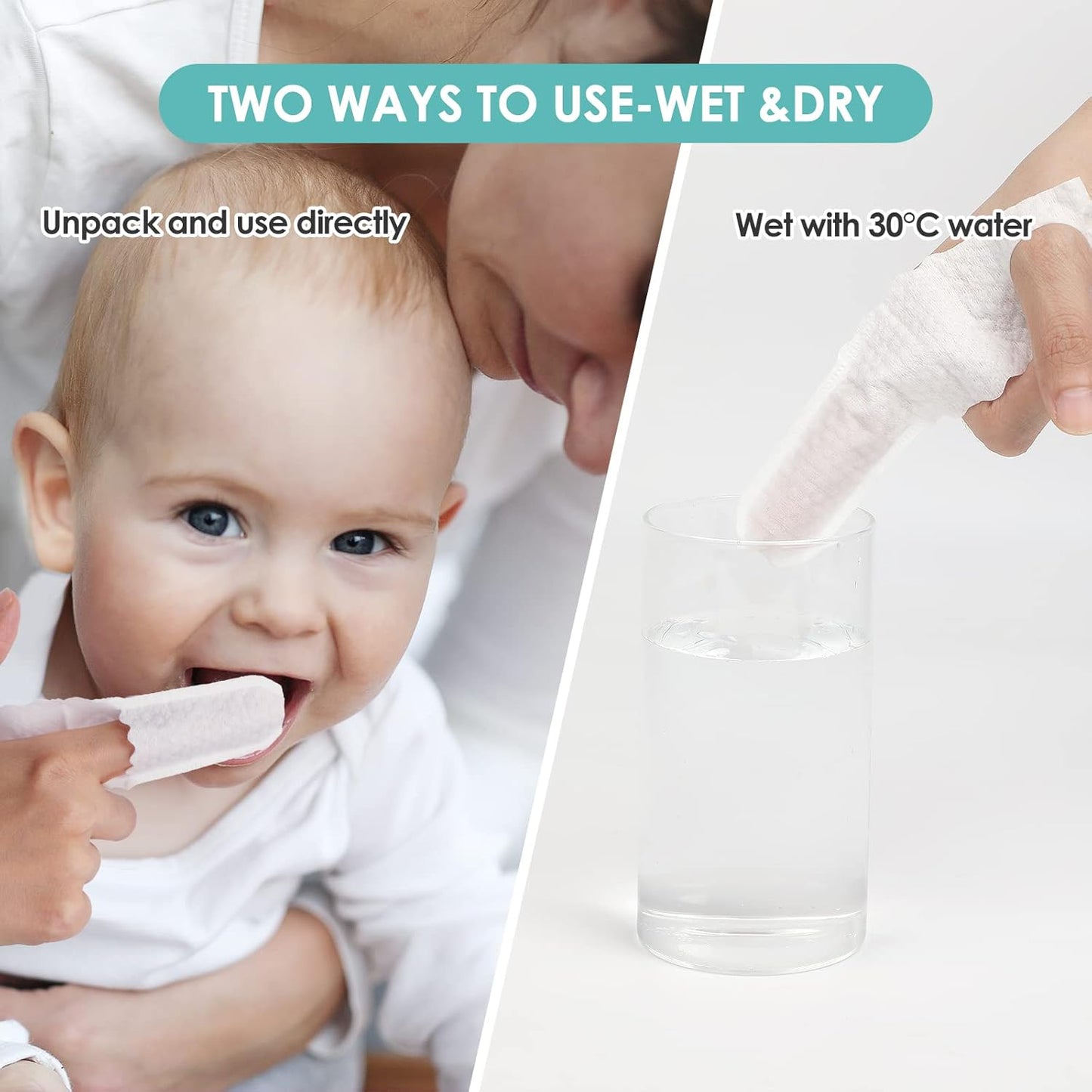 dearlomum Toddler Baby Dry Wipes, Newborn Tongue Cleaner, 60PCS Disposable Infant Wipes Clean Mouth,Gauze Gum Cleaner Toothbrush Baby Oral Cleaning Stick Dental Care for 0-36 Month