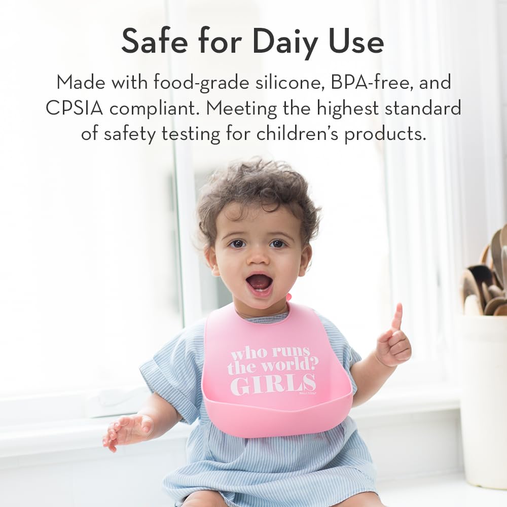 Baby Bib for Eating by Bella Tunno, Waterproof Silicone Bib with Large Food Catcher, Adjustable Fit for Babies 4-12 months & Toddlers 1-3 Years, Boys & Girls, Little Love