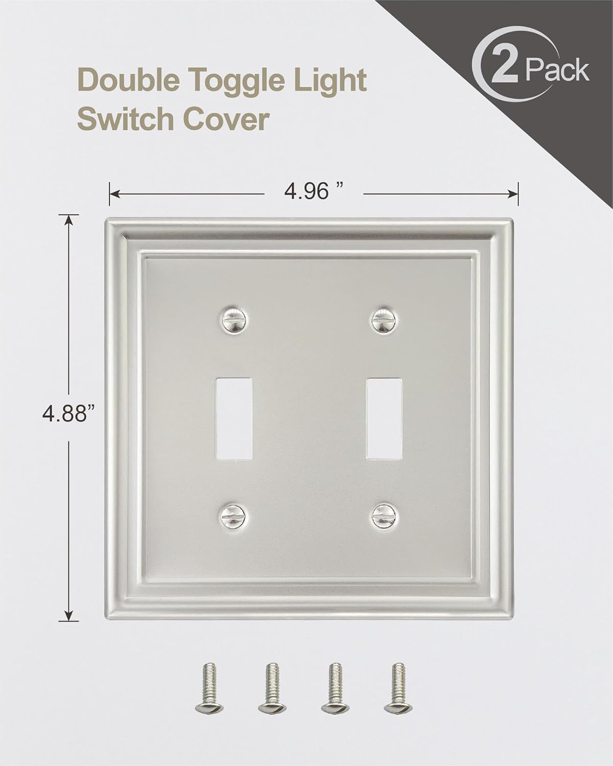 2-Pack Double Toggle Wall Plate, Satin Nickel Light Switch Cover, Metal Switch Covers Wall Plate, Midsize, A035 Series