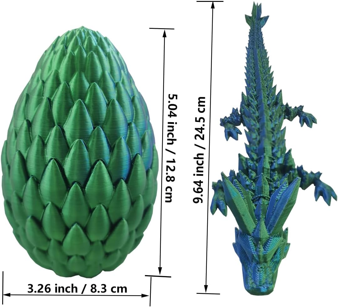 3D Printed Dragon in Egg,Full Articulated Dragon Dragon with Dragon Egg,Flexible Joints Suitable for Administrative Desk (Blue&Green)