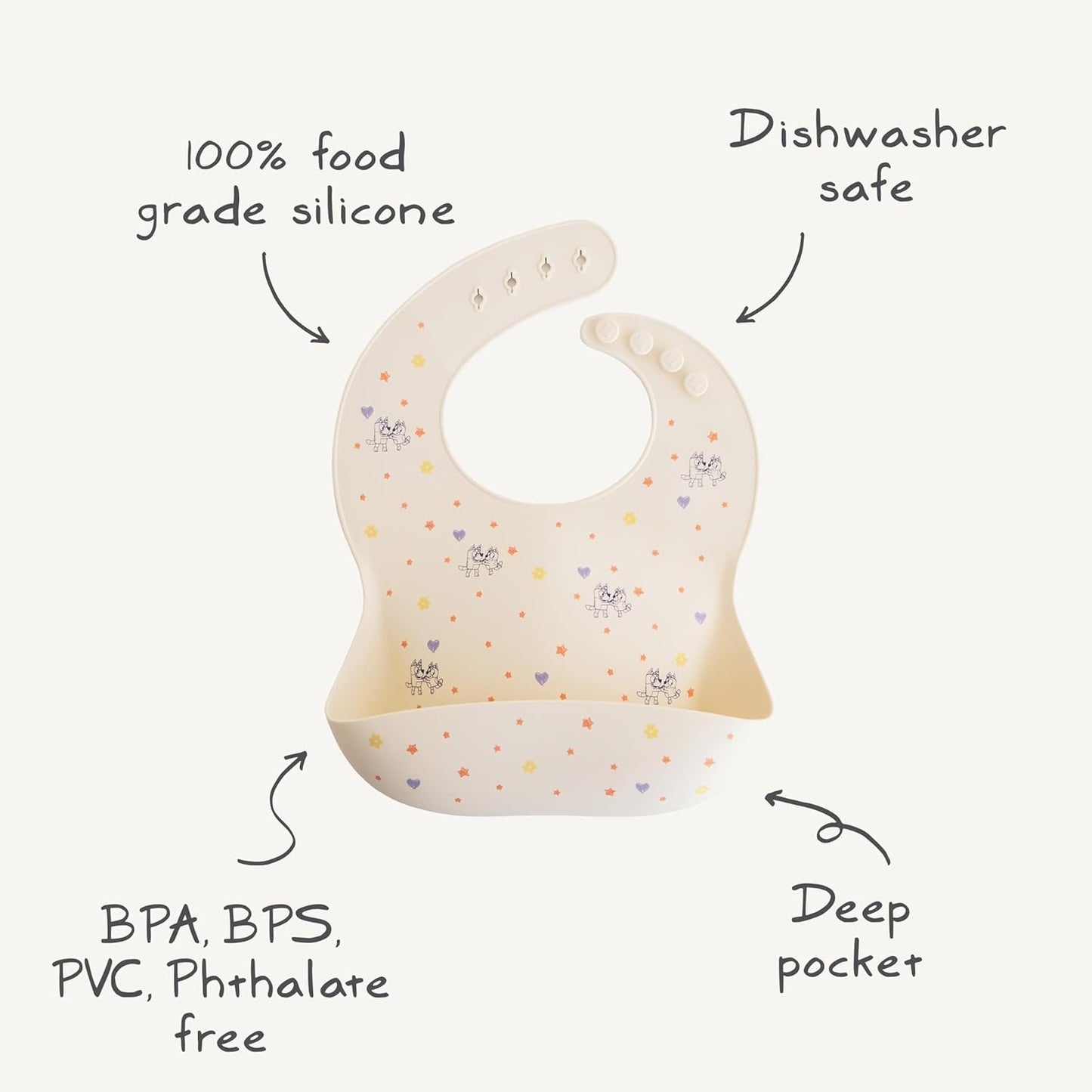 mushie x Bluey Silicone Baby Bib | Adjustable Fit Waterproof Bibs (Bluey Sage)