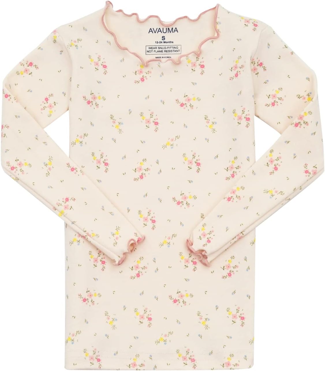 AVAUMA Baby Boy Girl Pajama Set 6M-7T Kids Cute Toddler Snug fit Flower Pattern Design Pjs Cotton Sleepwear Ruffled Shirring