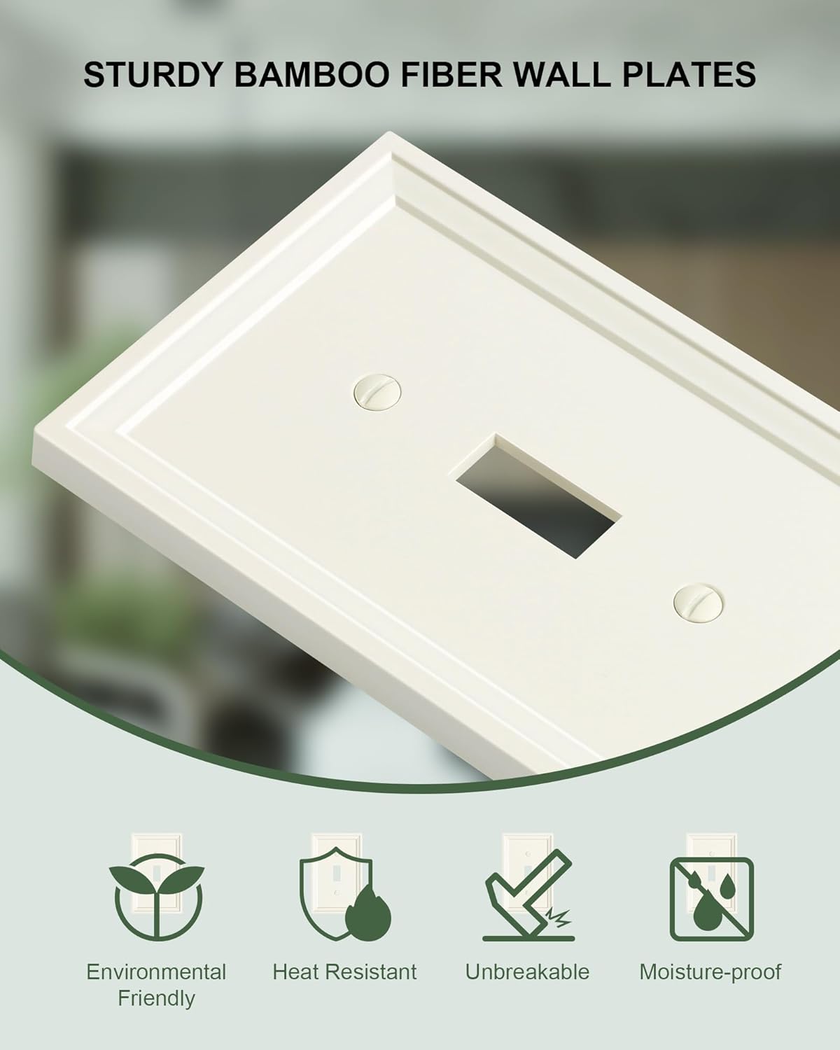 4-Pack Single Toggle Light Switch Covers Wall Plate, Light Almond Decorative Switch Plate Covers, 1 Gang Natural Bamboo Fiber Wall Plate, Corrosion Resistant