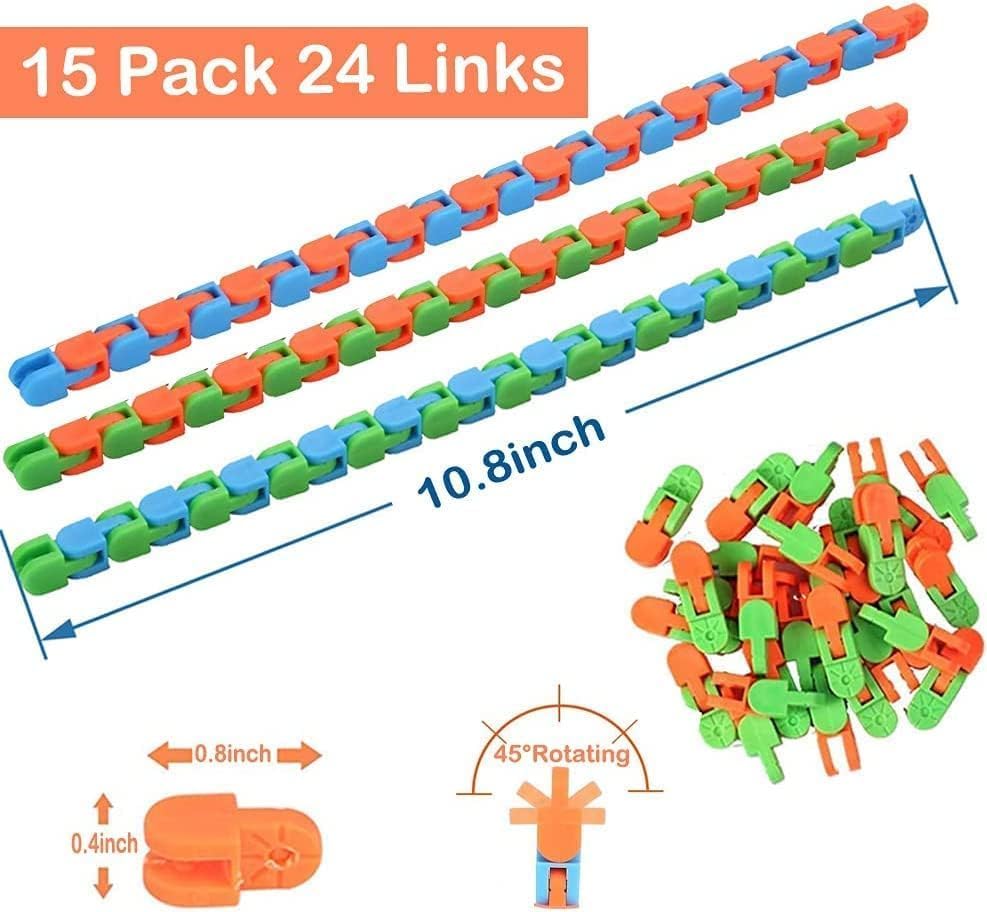 50pcs Random 24 Links Wacky Tracks Snap and Click Fidget Toys, Finger Sensory Toys, Snake Puzzles for Stress Relief, Party Bag Fillers, Party Favours, Random Color，Party Supplies，Carnival Gift