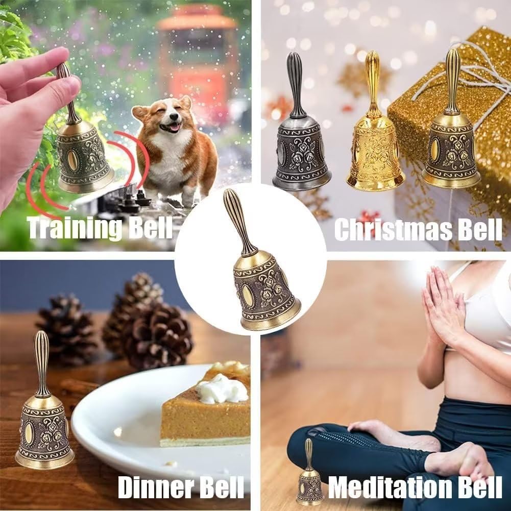 Hourwof Hand Bell,Metal Dinner Bell Decorative Wedding Bells Service Bell Call Bell Christmas Bell,Bronze