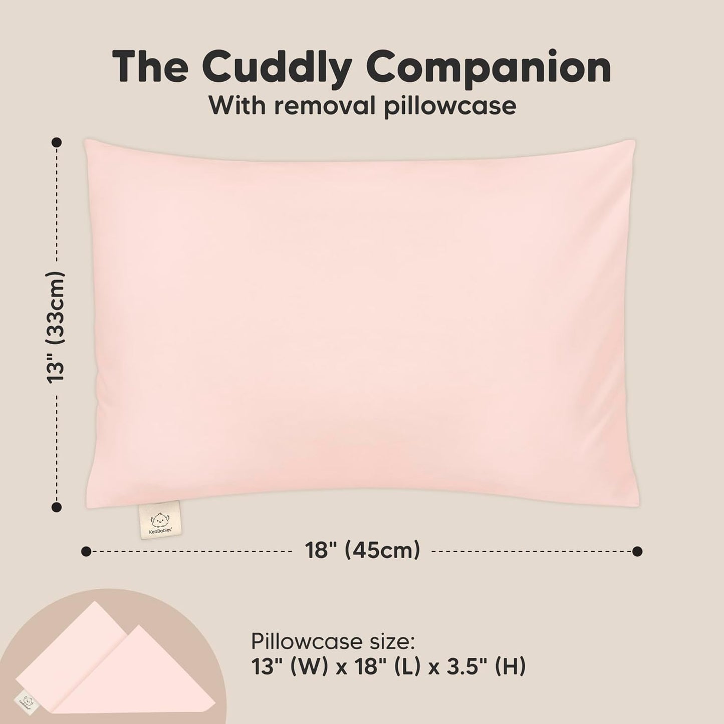 Toddler Pillow with Pillowcase - 13x18 My Little Cuddly Pillow, Viscose Derived From Bamboo Nursery Toddler Pillows for Sleeping, Kids Pillow, Small Travel Pillows, Mini Toddler Bed Pillow (Mist Pink)