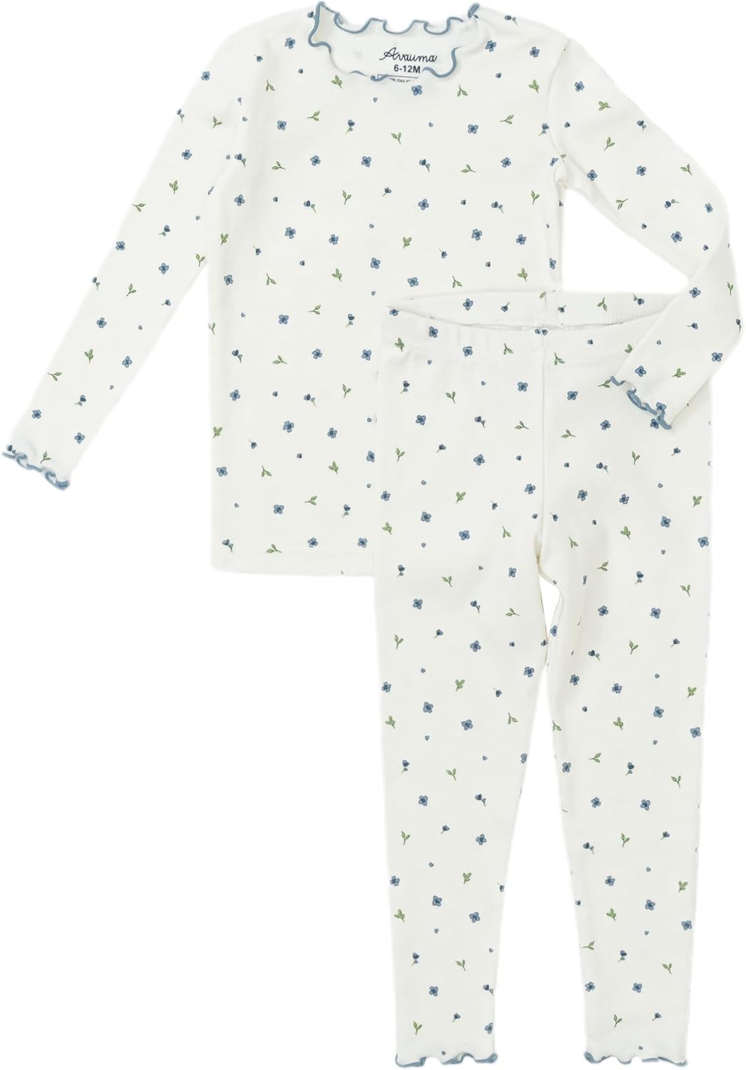 AVAUMA Baby Boy Girl Pajama Set 6M-7T Kids Cute Toddler Snug fit Flower Pattern Design Pjs Cotton Sleepwear Ruffled Shirring