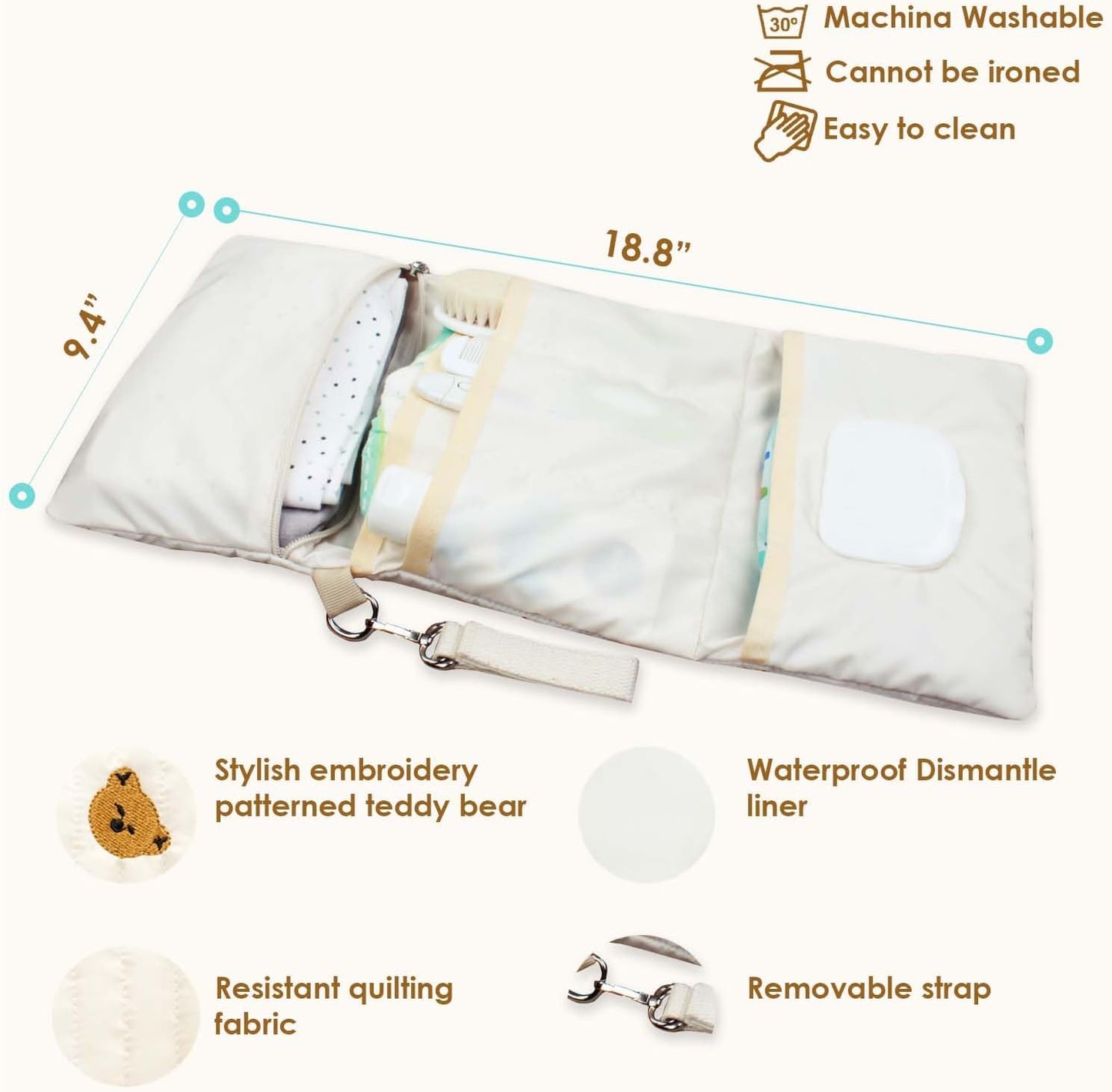 Baby Bag Organizer, Waterproof Mini Diaper Bag, Foldable Mom Travel Set, Diaper Organizer, with Gift for Baby Shower (Bear)