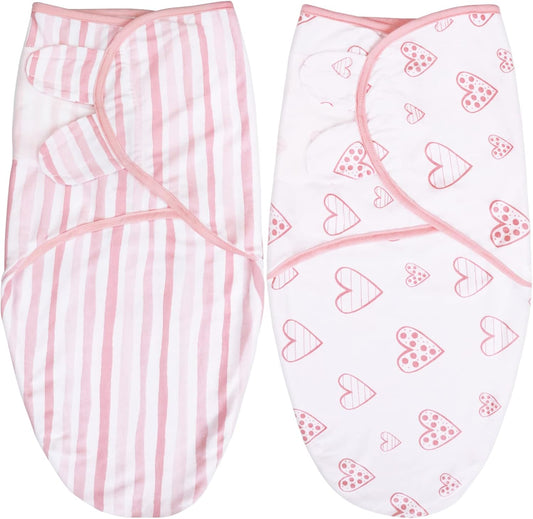 Biloban Baby Swaddles 0-3 Months for Girls - Cotton Swaddle Blanket, Newborn Essentials, Lovely Pink Print, 2 Pack