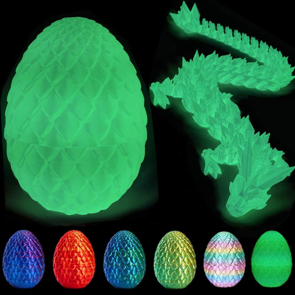 3D Printed Dragon Egg, Mystery Crystal Dragon Egg Fidget Toys Surprise, Articulated Crystal Dragon Eggs with Dragon Inside (Luminous Color)