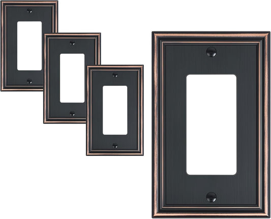 4-Pack Decorator Outlet Cover Plate, Aged Bronze Decorative Switch Plates and Outlet Covers, Durable Zinc Alloy Wall Plates for Electrical Outlets, Receptacle, GFCI Outlet, Dimmer Switch
