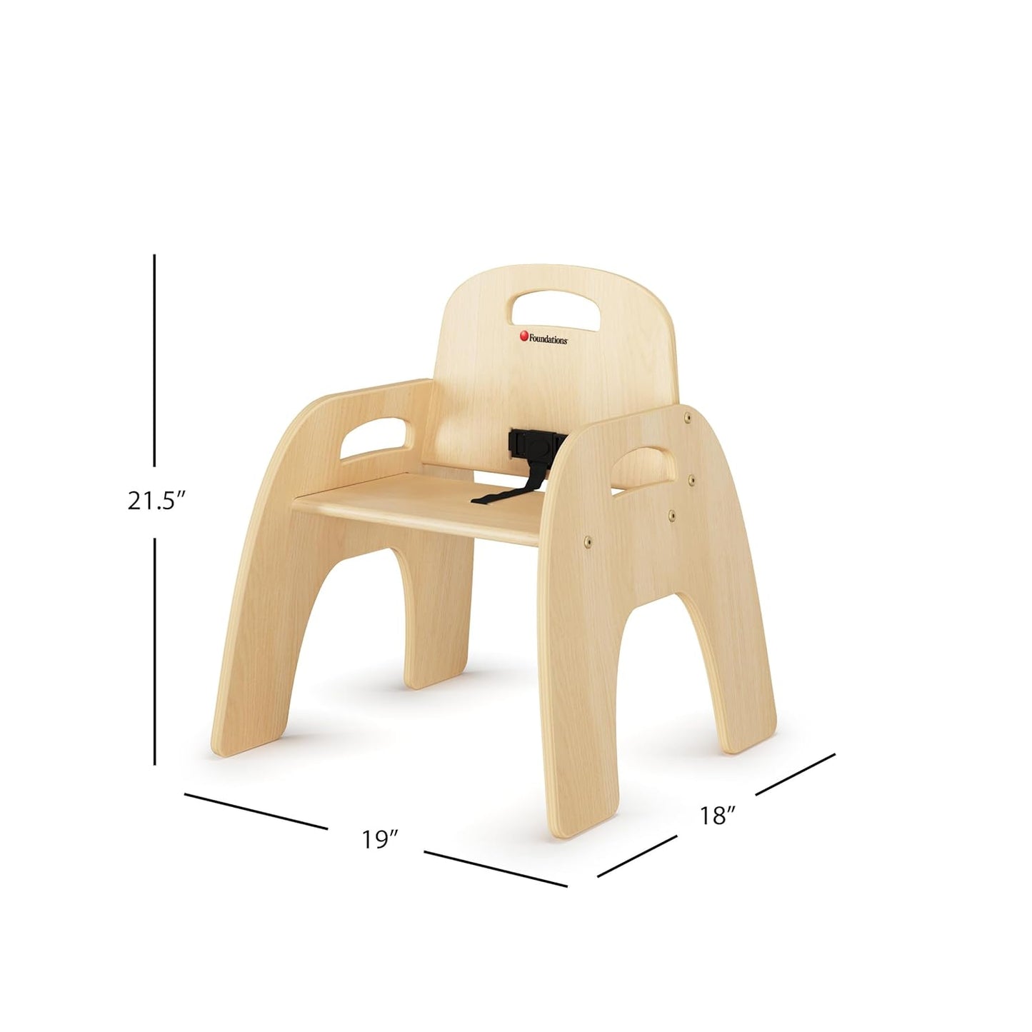 Foundations Simple Sitter Low Wood Feeding Chairs Multipack, Wide No-Tip Base, Adjustable Safety Harness, Stackable Wood Toddler Chairs with Food Service Grade Finish, 2 Pack (11 inch)