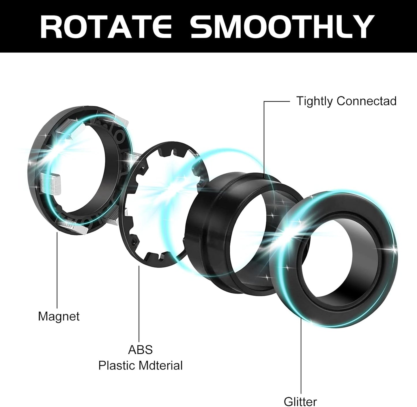 6PCS Magnetic Rings Fidget Toys,Fidget Stress Toy Pack, Adult Finger Fidget Toys, ADHD Anxiety Relief Decompression Magical Ring Fidget Toy,Teens Kids Gift 8 9 10 11 12 Year Old for Boys Girl