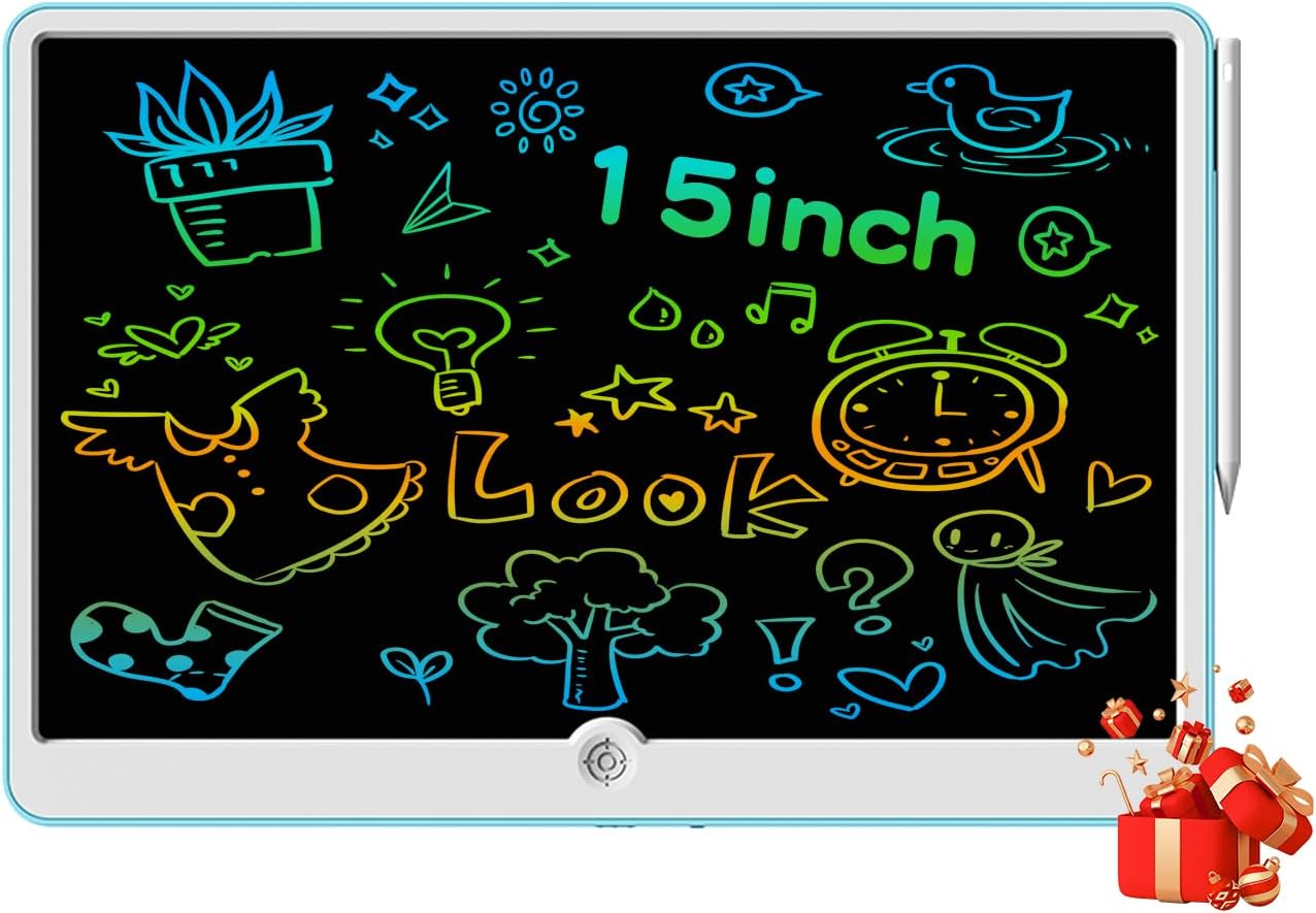 15 Inch LCD Writing Tablet for Kids Ages 3 4 5 6 7 8, Reusable Doodle Board with Stylus Pen Drawing Pad, Educational Travel Toy for Boys & Girls, Ideal Birthday & Holiday Gift