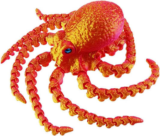 3D Printed Octopus Animals Toy Articulated Octopus Fidget Toy 3D Printed Gift Creative Ornament Articulated Octopus Toys Home Decor (Red Gold)